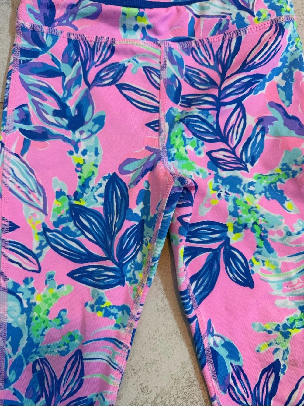 Lilly Pulitzer Pink Floral Leggings with Blue Leaf Print